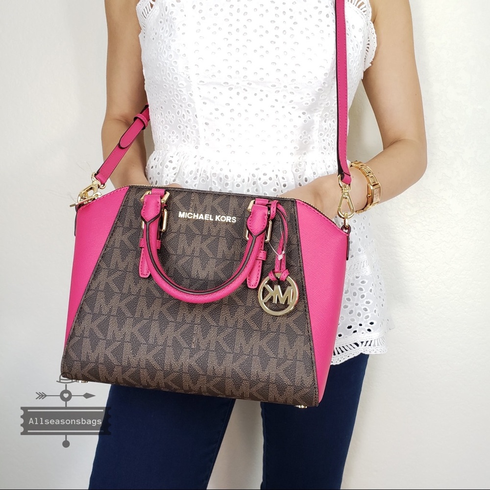 NWT Michael Kors Ciara Medium satchel pink brown - Picture 6 of 8